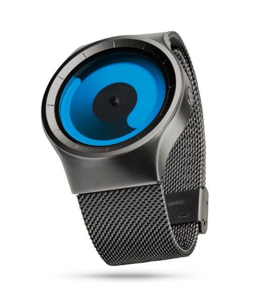 ZIIIRO Mercury (Gunmetal & Ocean Blue) Stainless Steel Watch - diagonal view