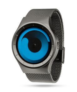 ZIIIRO Mercury (Gunmetal & Ocean Blue) Stainless Steel Watch - diagonal view